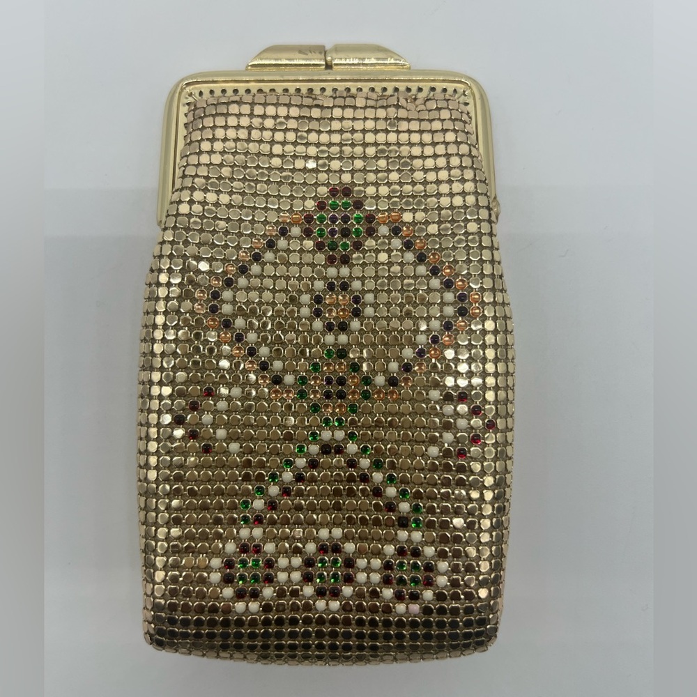 CHEVALIER CHEVRONN Vintage Gold Tone Metal Mesh Bedazzled Coin Purse Card Wallet
